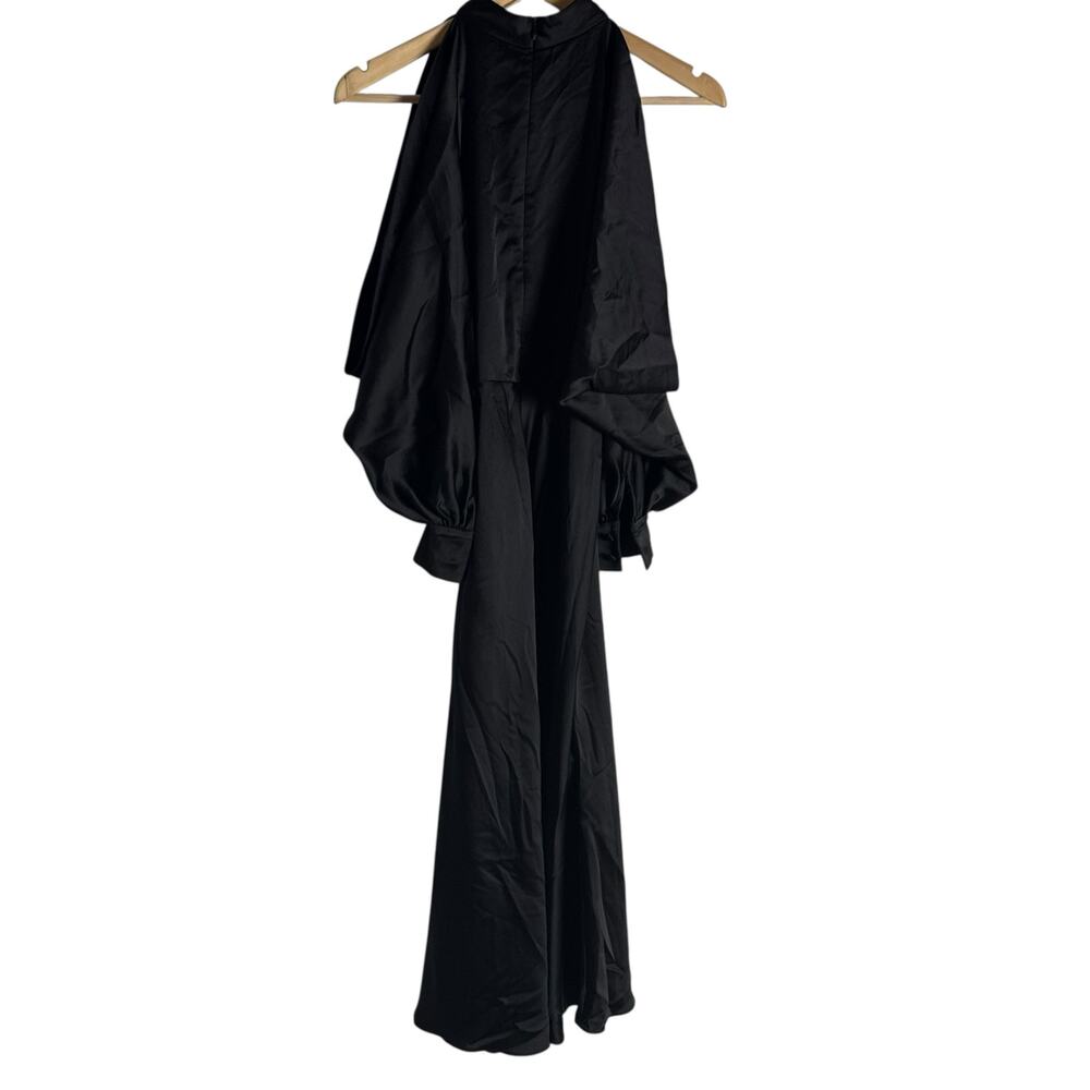Arias New York Black Mock Neck Cold Shoulder Long Sleeve Cocktail Midi Dress 2 - Picture 13 of 16